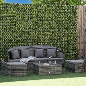 Alternative view of Outsunny 4-teilige Rattan Sonneninsel Sitzgruppe Liegeinsel mit Sonnendach, 4 Kissen für Garten, Balkon Metall Grau 230 x 145 x 80 cm
