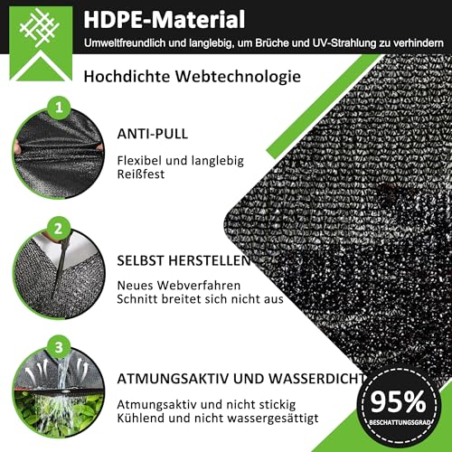95% Sonnenschutz Netz Schattierungsnetz mit Ösen, 5x6m Sonnenschutz Leicht und Haltbarkeit Gewächshaus Schatten Netz UVbeständiges Netz für Pergola, Garten, Gewächshaus, Hühnerstall – Bild 2
