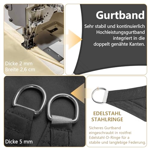 Sichtschutz Sonnensegel Wasserdicht Dreieckigig 3x4x5m aus PES-Polyester 95% UV-Schutz Witterungsbeständig Reißfest Viele Größen und Farben mit Befestigungsset für Terrasse Garten, Beige – Bild 3