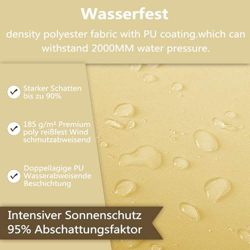 Sichtschutz Sonnensegel Wasserdicht Dreieckigig 3x4x5m aus PES-Polyester 95% UV-Schutz Witterungsbeständig Reißfest Viele Größen und Farben mit Befestigungsset für Terrasse Garten, Beige – Bild 4
