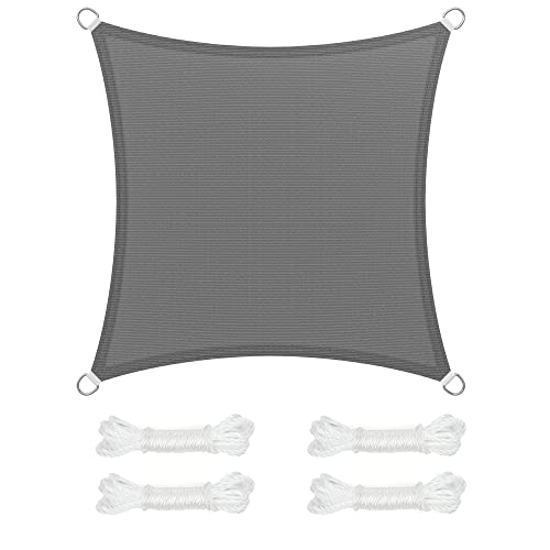 SONGMICS Sonnensegel 5 x 5 m, Sonnenschutz aus HDPE-Gewebe, luftdurchlässig, wasserdurchlässig, für Terrasse, Garten, Balkon, Camping, quadratisch, konkav, 2 m Seile, rauchgrau GSS55GY