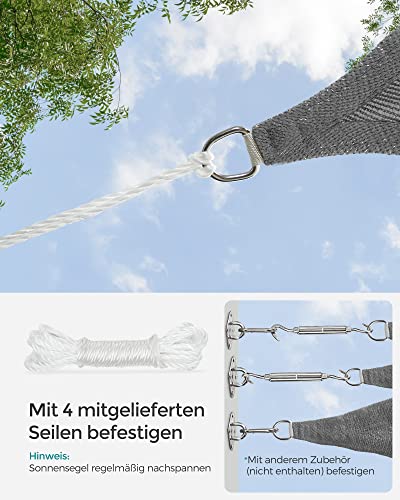 SONGMICS Sonnensegel 5 x 5 m, Sonnenschutz aus HDPE-Gewebe, luftdurchlässig, wasserdurchlässig, für Terrasse, Garten, Balkon, Camping, quadratisch, konkav, 2 m Seile, rauchgrau GSS55GY – Bild 7