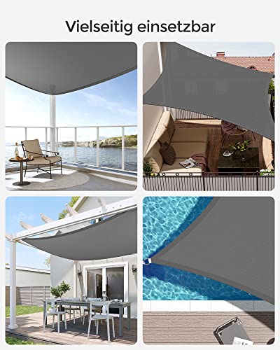 SONGMICS Sonnensegel 5 x 5 m, Sonnenschutz aus HDPE-Gewebe, luftdurchlässig, wasserdurchlässig, für Terrasse, Garten, Balkon, Camping, quadratisch, konkav, 2 m Seile, rauchgrau GSS55GY – Bild 8