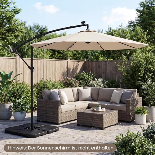 COSTWAY Sonnenschirmständer 60 Liter / 68 kg befüllbar mit Wasser oder Sand, 4-teilig Schirmgewicht für Ampelschirm, Ampelschirmständer inkl. Metallverbinder, Schirmständer, Marktschirmständer – Bild 2