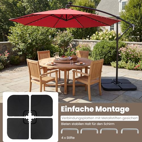 COSTWAY Sonnenschirmständer 60 Liter / 68 kg befüllbar mit Wasser oder Sand, 4-teilig Schirmgewicht für Ampelschirm, Ampelschirmständer inkl. Metallverbinder, Schirmständer, Marktschirmständer – Bild 4