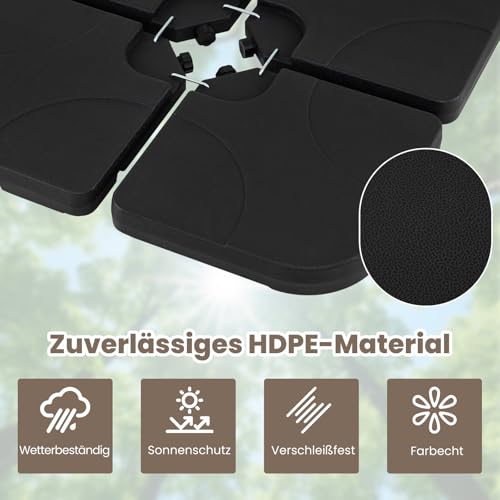 COSTWAY Sonnenschirmständer 60 Liter / 68 kg befüllbar mit Wasser oder Sand, 4-teilig Schirmgewicht für Ampelschirm, Ampelschirmständer inkl. Metallverbinder, Schirmständer, Marktschirmständer – Bild 5