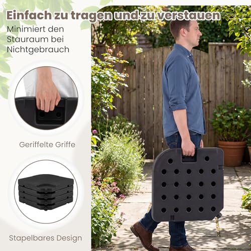 COSTWAY Sonnenschirmständer 60 Liter / 68 kg befüllbar mit Wasser oder Sand, 4-teilig Schirmgewicht für Ampelschirm, Ampelschirmständer inkl. Metallverbinder, Schirmständer, Marktschirmständer – Bild 7