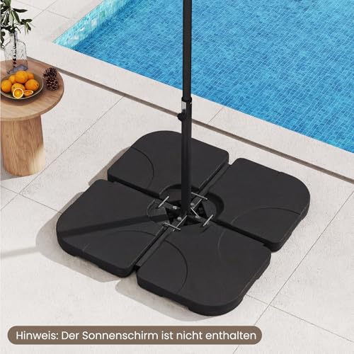COSTWAY Sonnenschirmständer 60 Liter / 68 kg befüllbar mit Wasser oder Sand, 4-teilig Schirmgewicht für Ampelschirm, Ampelschirmständer inkl. Metallverbinder, Schirmständer, Marktschirmständer – Bild 8