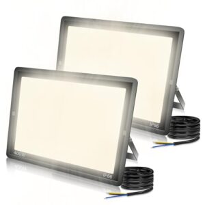 2PCS-Led Strahler Außen 600W Superhell Außenstrahler,IP66 Wasserdicht LED Fluter 40000LM Flutlicht led aussenstrahler 3000K Kaltweiß LED Außenstrahler für Garten, Innenhöfe, Garage, Hotel, Sportplatz