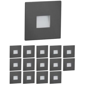 ledscom.de 15 Stück LED Treppenlicht/Wandeinbauleuchte FOW für innen und außen, Downlight, eckig, anthrazit, 85 x 85mm, warmweiß