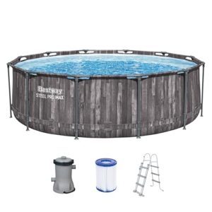 Bestway Steel Pro MAX Frame Pool-Set mit Filterpumpe Ø 366 x 100 cm, Holz-Optik (Mooreiche), rund