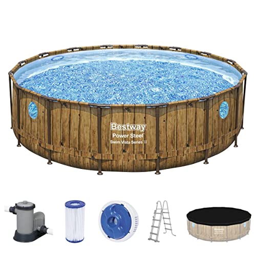 Bestway Power Steel Swim Vista Series Frame Pool Komplett-Set mit Filterpumpe Ø 488 x 122 cm, Holz-Optik (Pinie), rund – Bild 2