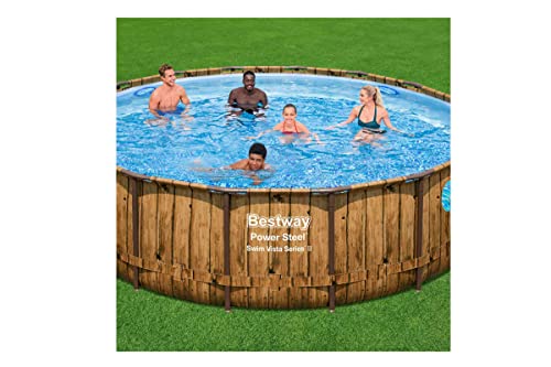 Bestway Power Steel Swim Vista Series Frame Pool Komplett-Set mit Filterpumpe Ø 488 x 122 cm, Holz-Optik (Pinie), rund – Bild 4