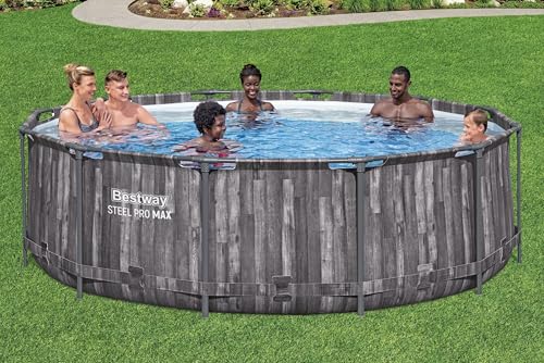 Bestway Steel Pro MAX Solo Pool ohne Zubehör 366 x 100 cm, Holz-Optik (Mooreiche), rund – Bild 2
