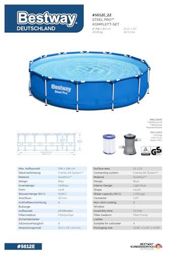 Bestway Steel Pro Frame Pool-Set mit Filterpumpe Ø 396 x 84 cm, blau, rund – Bild 9