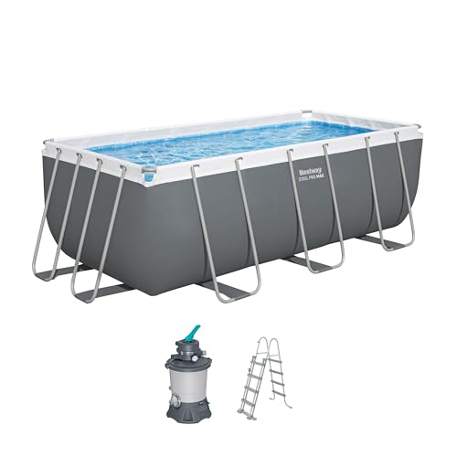 Bestway Power Steel Frame Pool Set mit Sandfilteranlage 412 x 201 x 122 cm, grau, eckig
