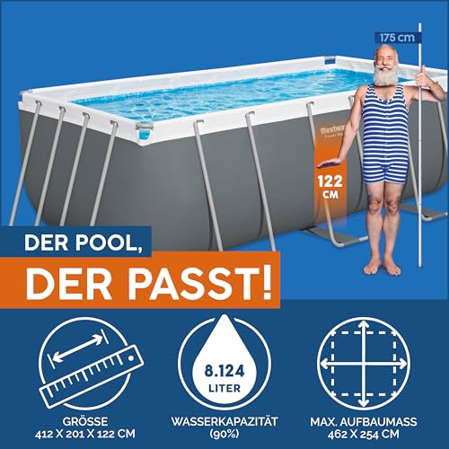 Bestway Power Steel Frame Pool Set mit Sandfilteranlage 412 x 201 x 122 cm, grau, eckig – Bild 3