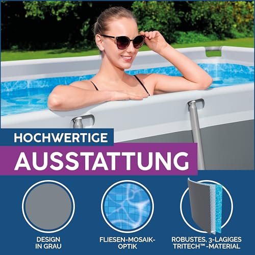 Bestway Power Steel Frame Pool Set mit Sandfilteranlage 412 x 201 x 122 cm, grau, eckig – Bild 5