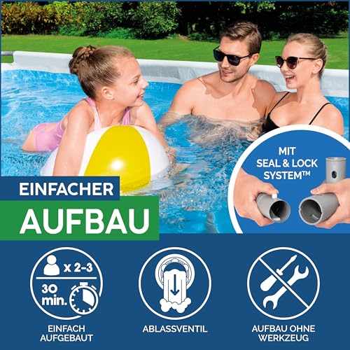 Bestway Power Steel Frame Pool Set mit Sandfilteranlage 412 x 201 x 122 cm, grau, eckig – Bild 6