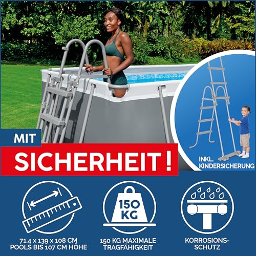 Bestway Power Steel Frame Pool Set mit Sandfilteranlage 412 x 201 x 122 cm, grau, eckig – Bild 7