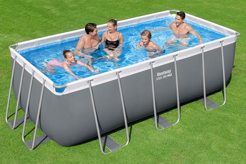 Bestway Power Steel Frame Pool Set mit Sandfilteranlage 412 x 201 x 122 cm, grau, eckig – Bild 8