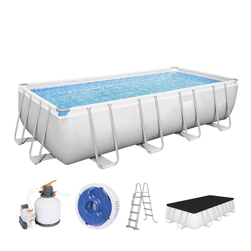 Bestway Power Steel Frame Pool Komplett-Set mit Sandfilteranlage 549 x 274 x 122 cm, lichtgrau, eckig