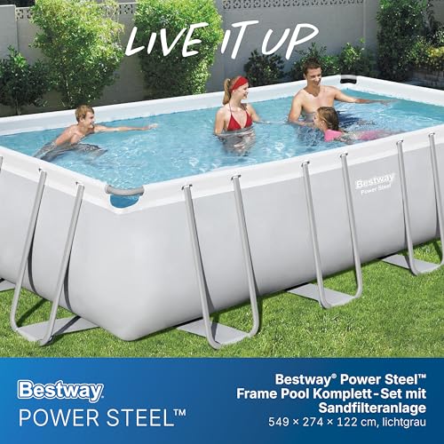 Bestway Power Steel Frame Pool Komplett-Set mit Sandfilteranlage 549 x 274 x 122 cm, lichtgrau, eckig – Bild 3