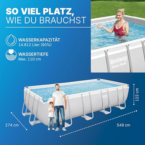 Bestway Power Steel Frame Pool Komplett-Set mit Sandfilteranlage 549 x 274 x 122 cm, lichtgrau, eckig – Bild 5