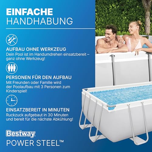 Bestway Power Steel Frame Pool Komplett-Set mit Sandfilteranlage 549 x 274 x 122 cm, lichtgrau, eckig – Bild 6