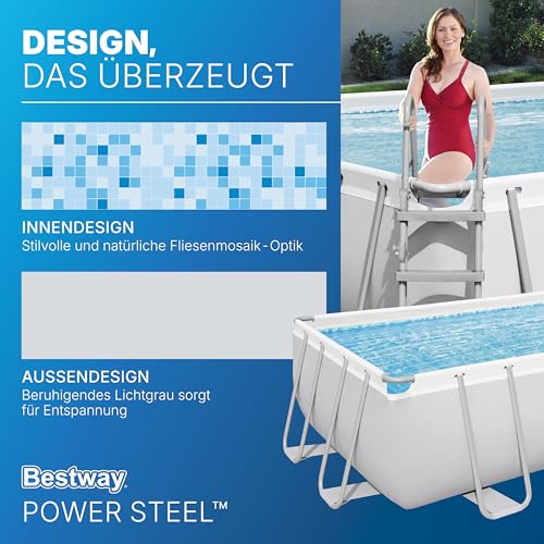 Bestway Power Steel Frame Pool Komplett-Set mit Sandfilteranlage 549 x 274 x 122 cm, lichtgrau, eckig – Bild 7