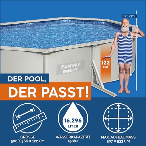 Bestway Hydrium Stahlwandpool Komplett-Set mit Sandfilteranlage 500 x 360 x 120 cm, grau, rund – Bild 3