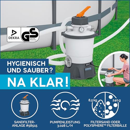 Bestway Hydrium Stahlwandpool Komplett-Set mit Sandfilteranlage 500 x 360 x 120 cm, grau, rund – Bild 4