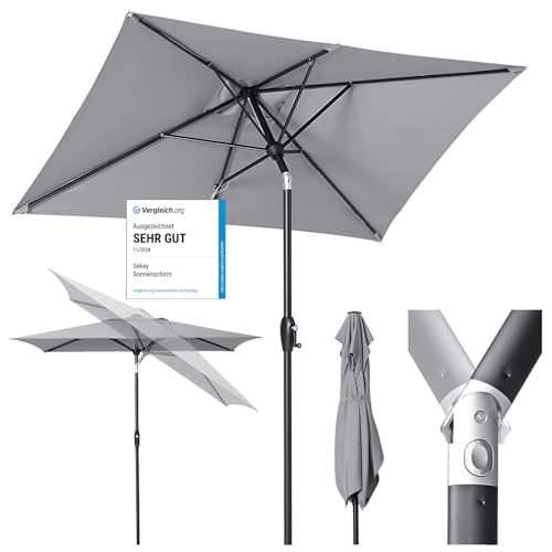 Sekey Aluminum Sonnenschirm 210x140 cm Sonnenschirm Balkon Sonnenschirme Rechteckig für Balkon Garten & Terrasse Sonnenschutz UV 50
