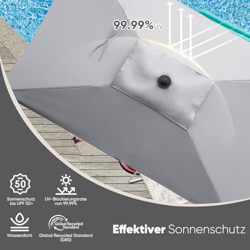 Sekey Aluminum Sonnenschirm 210x140 cm Sonnenschirm Balkon Sonnenschirme Rechteckig für Balkon Garten & Terrasse Sonnenschutz UV 50 – Bild 6