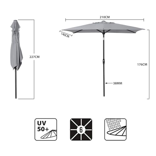 Sekey Aluminum Sonnenschirm 210x140 cm Sonnenschirm Balkon Sonnenschirme Rechteckig für Balkon Garten & Terrasse Sonnenschutz UV 50 – Bild 7