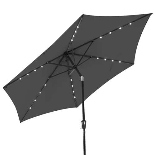 Kingsleeve® Sonnenschirm LED Beleuchtung UV Schutz 80 Solar Schutzhülle 270cm Groß Kurbel Knickbar Balkon Terrasse Gartenschirm Marktschirm Anthrazit