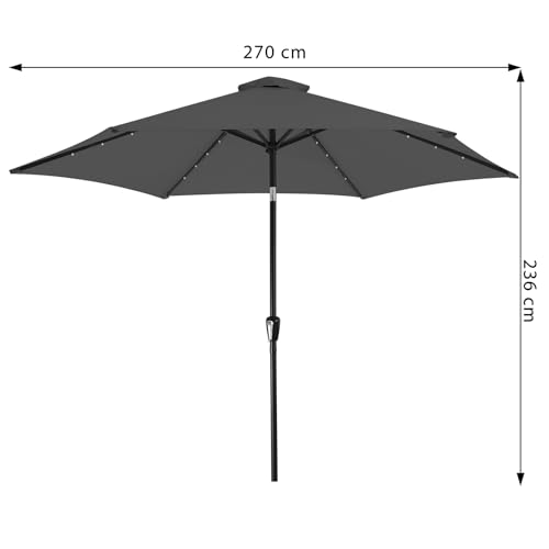 Kingsleeve® Sonnenschirm LED Beleuchtung UV Schutz 80 Solar Schutzhülle 270cm Groß Kurbel Knickbar Balkon Terrasse Gartenschirm Marktschirm Anthrazit – Bild 2