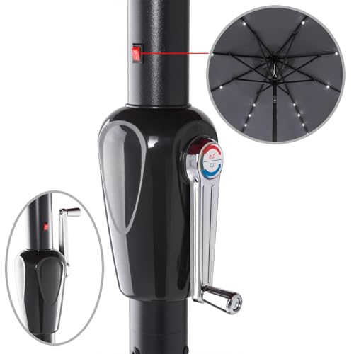 Kingsleeve® Sonnenschirm LED Beleuchtung UV Schutz 80 Solar Schutzhülle 270cm Groß Kurbel Knickbar Balkon Terrasse Gartenschirm Marktschirm Anthrazit – Bild 6