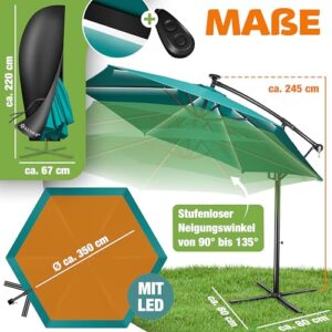Alternative view of KESSER® Alu Ampelschirm LED Solar Ø350cm Inkl. Abdeckung Fernbedienung Kurbelvorrichtung Kurbelschirm mit Ständer 360° Funktion UV-Schutz Aluminium Wasserabweisend Garten-Schirm Marktschirm Petrol