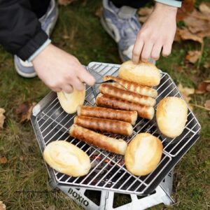 Alternative view of BOXIO - FIRE Bundle: Edelstahl Feuerschale mit Grillrost & Dreibein - Oktagon Feuerstelle Outdoor & Camping Grill, Kleine Feuerschale mit Funkenschutz, Mini Feuerkorb Set für Garten & Lagerfeuer