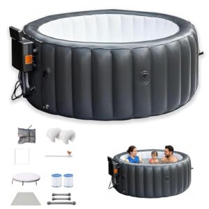 LADECNERHT Sprudel-Massage-Spa-Set Für Den Außenbereich, Aufblasbares Tragbares Spa, Rundes Aufblasbares Spa, EIN-Tasten-Befüllung, Heizt Bis 42°c/104°f, 3-4 Personen