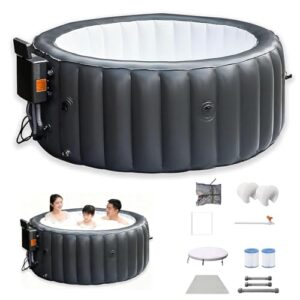 LADECNERHT Aufblasbares Spa, Aufblasbarer Pool-Spa, Mit 150 Luftdüsen, Tragbares Outdoor-Wasser-Spa, Heizpumpe, Filterpatronen, Isolierte Abdeckung, Bodenplane, 180 cm Rund