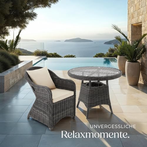 tectake® Rattan Stuhl mit Aluminium Gestell, Rattan Garten Sessel, Outdoor Korbsessel mit Rücken- und Sitzkissen, Möbel wetterfest, Gartenmöbel, Balkonmöbel, Wintergarten - grau – Bild 2