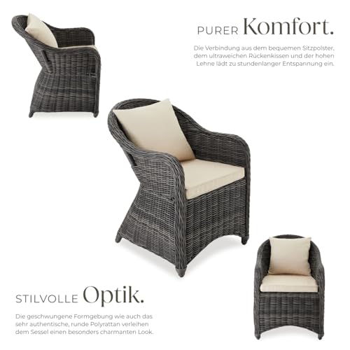 tectake® Rattan Stuhl mit Aluminium Gestell, Rattan Garten Sessel, Outdoor Korbsessel mit Rücken- und Sitzkissen, Möbel wetterfest, Gartenmöbel, Balkonmöbel, Wintergarten - grau – Bild 5