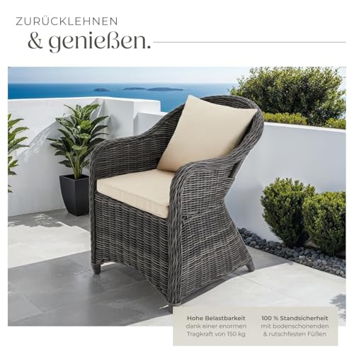 tectake® Rattan Stuhl mit Aluminium Gestell, Rattan Garten Sessel, Outdoor Korbsessel mit Rücken- und Sitzkissen, Möbel wetterfest, Gartenmöbel, Balkonmöbel, Wintergarten - grau – Bild 6