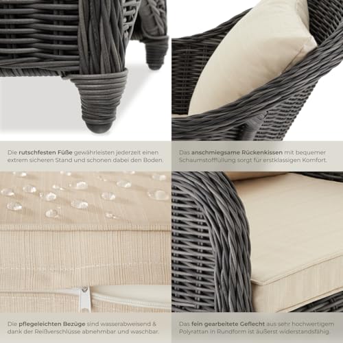 tectake® Rattan Stuhl mit Aluminium Gestell, Rattan Garten Sessel, Outdoor Korbsessel mit Rücken- und Sitzkissen, Möbel wetterfest, Gartenmöbel, Balkonmöbel, Wintergarten - grau – Bild 7