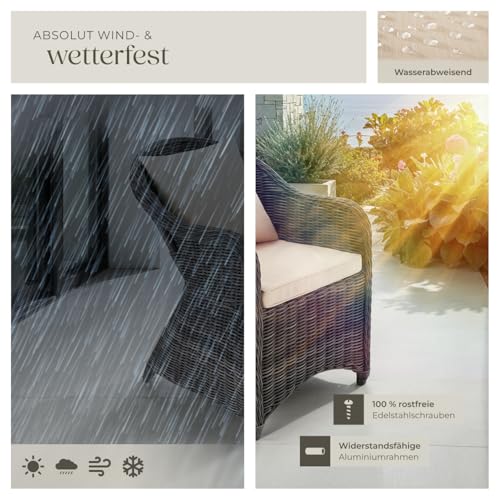 tectake® Rattan Stuhl mit Aluminium Gestell, Rattan Garten Sessel, Outdoor Korbsessel mit Rücken- und Sitzkissen, Möbel wetterfest, Gartenmöbel, Balkonmöbel, Wintergarten - grau – Bild 8