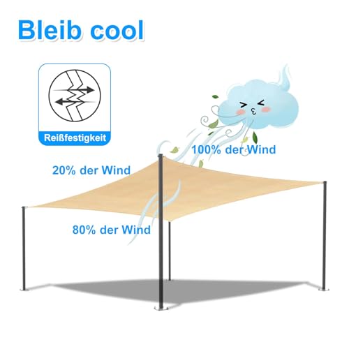 Sonnensegel 3.5x4m Rechteckig Sonnenschutz Atmungsaktives HDPE Sonnensegel UV Schutz 95% Sunsegel für Garten Balkon Terrasse Outdoor Camping Patio, Grau (Maßgeschneiderte Größen verfügbar) – Bild 5