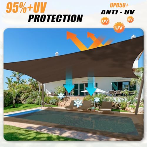 Sonnensegel Wasserdicht Quadrat 3.6x3.6m Wetterschutz Sonnenschutz PES Polyester mit UV Schutz für Terrasse Balkon Garten-Taupe – Bild 2