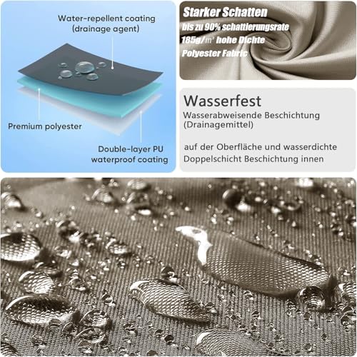 Sonnensegel Wasserdicht Quadrat 3.6x3.6m Wetterschutz Sonnenschutz PES Polyester mit UV Schutz für Terrasse Balkon Garten-Taupe – Bild 3